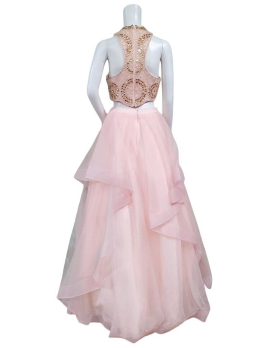 Pink  Princess Prom Dress Size XS Barbiecore Tulle Skirt Embellished Crop Top - Picture 7 of 16